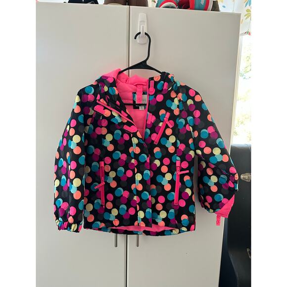 Children's Place 1989 Polka Dot Puffy Jacket Girls Small 5/6 Mitten Straps - Picture 1 of 6
